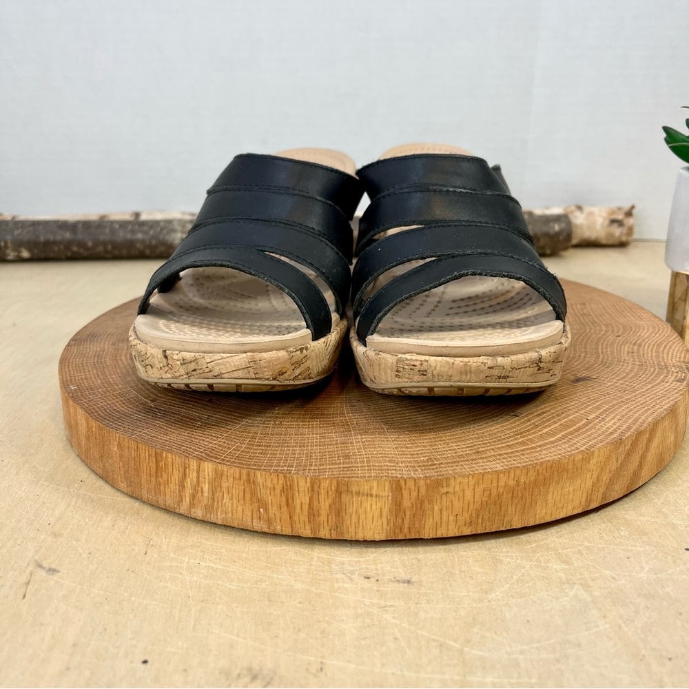 Crocs A-Leigh Strappy Cork Wedge Sandals Black Snake Leather Size 9 - Picture 6 of 14